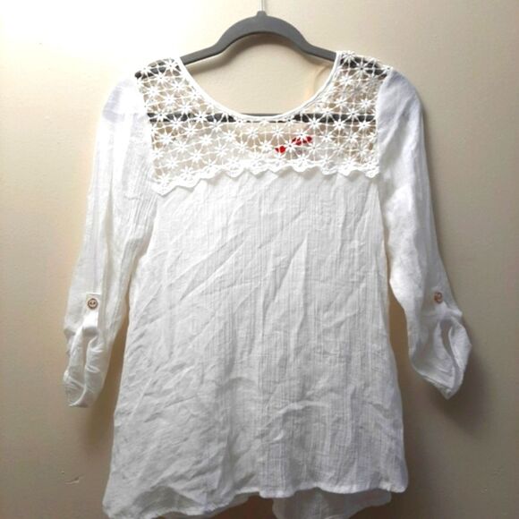 Panhandle White Embroidered Lace Blouse 100%cotton Crochet small - Picture 1 of 15